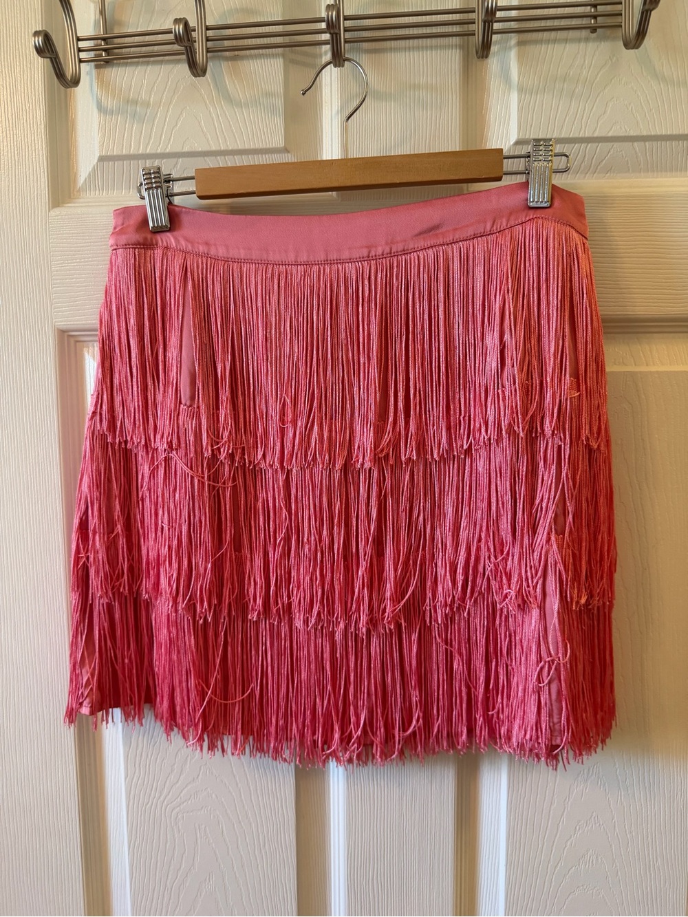 Tiered Fringe Mini Skirt in Coral Pink